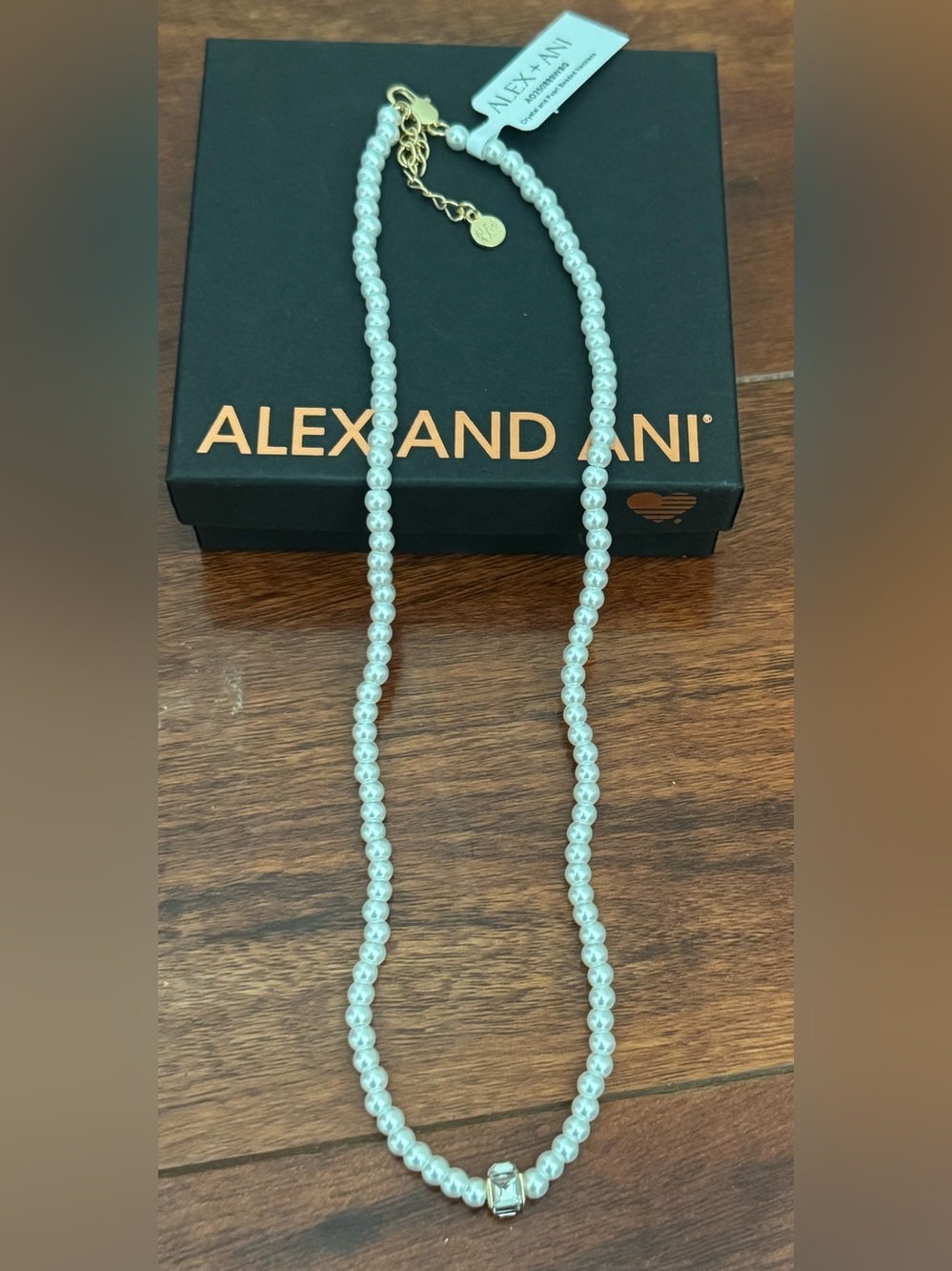 Alex and Ani White Pearlescent Bead Necklace with Gold Charm